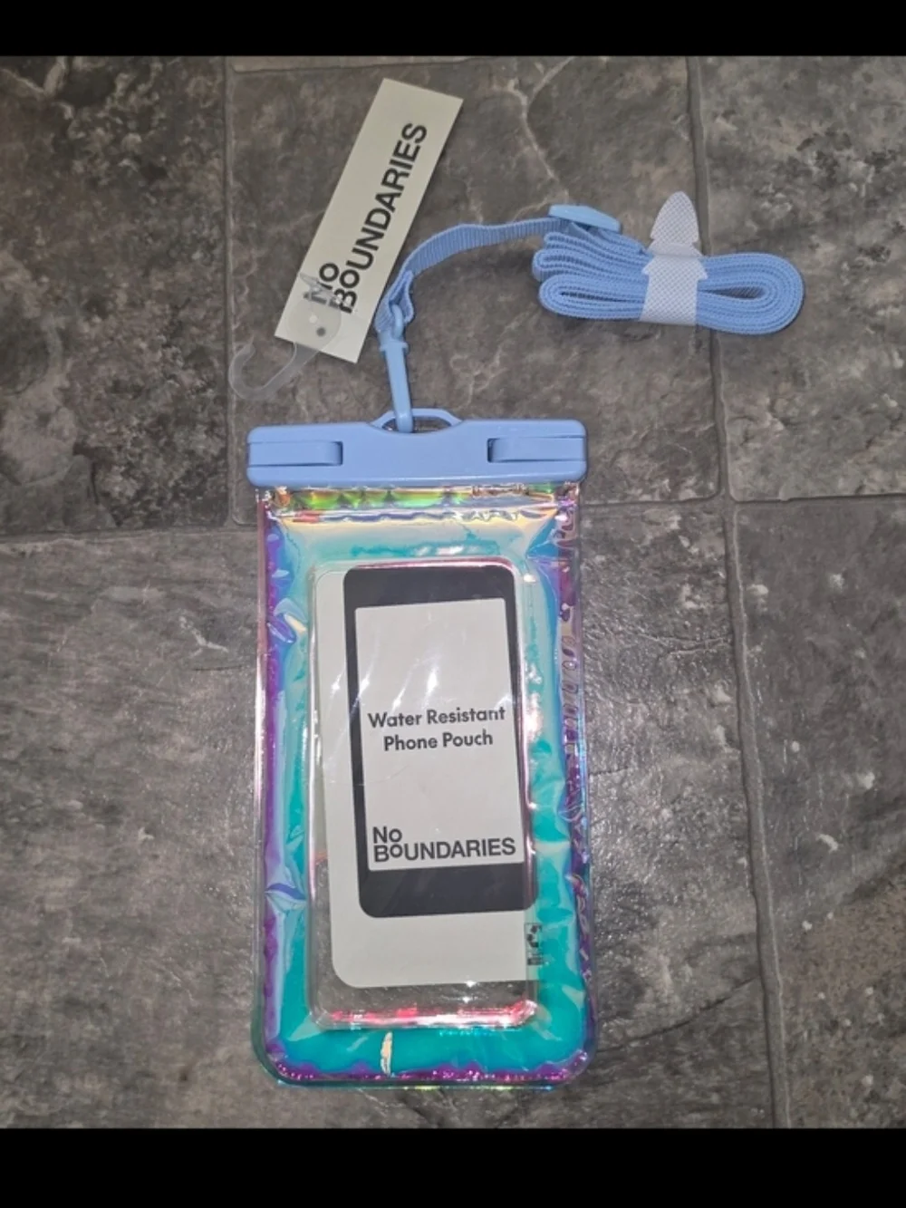 No Boundaries Holographic Waterproof Phone Pouch with Strap NWT